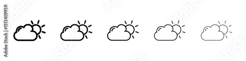 Cloud sun icon Outline and flat style designs