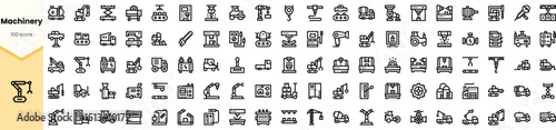 A collection of diverse black machinery icons, showcasing various industrial equipment and tools, perfect for technology and engineering themes.