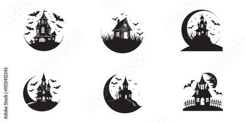 Fiery Halloween vector set with spooky pumpkin, bat, ghost, and witch icons