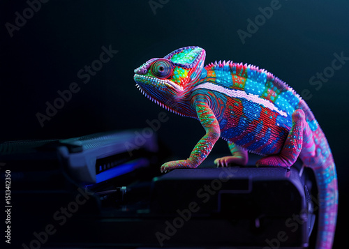 colorful chameleon on printer cmyk rgb ink