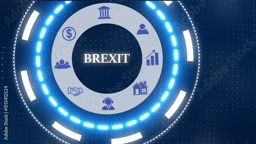 A Brexit Business concept on a futuristic ,Blue wave digital data flow. Seamless loop technology network background concept . Futuristic digital technology animated background concept. photo