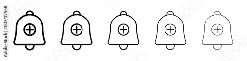 Cowbell circle plus icon Outline and flat style designs