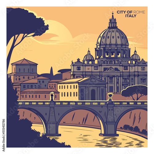 Vintage Style Illustration of St. Peter's Basilica in Rome