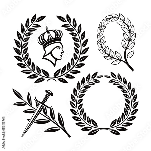 Circular laurel foliate vector icon