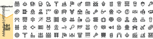 A diverse collection of Oktoberfest-themed icons, featuring traditional food, drink, and cultural symbols, ideal for festive designs and celebrations.