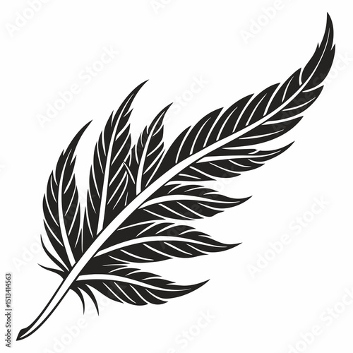 Ornate Black and White Rowan Branch Illustration . Detailed, graphic illustration of a rowan branch with intricate leaf details.