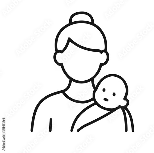 Nanny holding baby in simple line art style representing childcare  