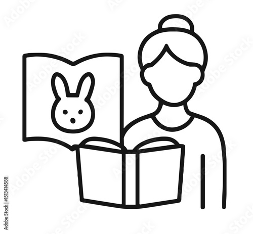 Nanny reading a children's book with a bunny illustration  