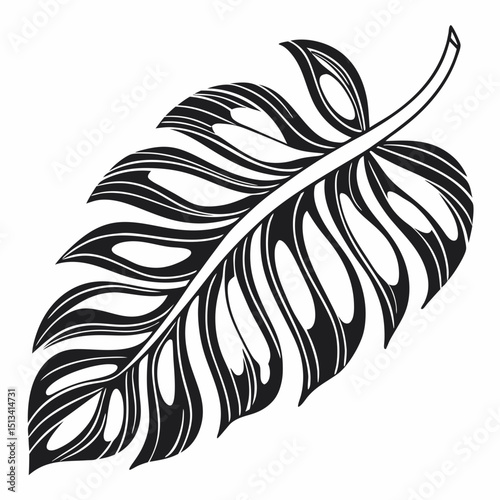 Ornate Black and White Rowan Branch Illustration . Detailed, graphic illustration of a rowan branch with intricate leaf details.
