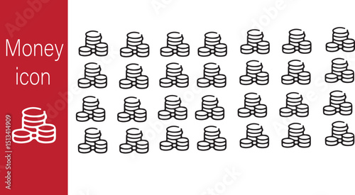   Money Icon Set – Stack of Coins Financial Vector Symbols"