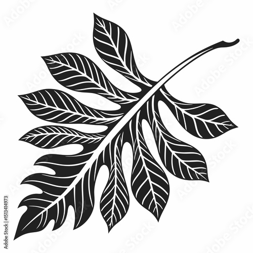 Ornate Black and White Rowan Branch Illustration . Detailed, graphic illustration of a rowan branch with intricate leaf details.