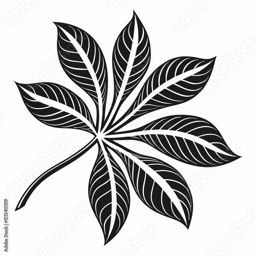 Ornate Black and White Rowan Branch Illustration . Detailed, graphic illustration of a rowan branch with intricate leaf details.