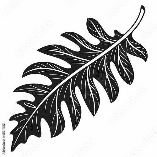 Ornate Black and White Rowan Branch Illustration . Detailed, graphic illustration of a rowan branch with intricate leaf details.