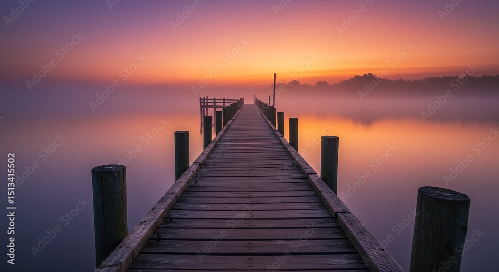 Fototapeta premium Dock over Still Water at Sunrise