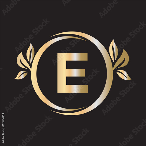 Green Leaf Logo Combine With Letter E Vector Template