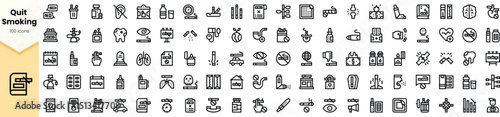 A diverse collection of icons focused on quitting smoking, featuring symbols related to health, lifestyle, and support, promoting a smoke-free life.