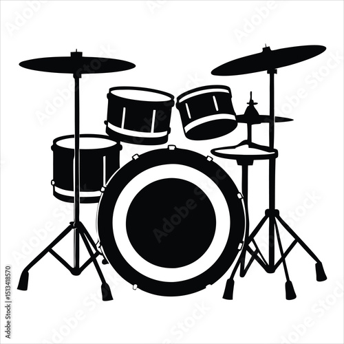 Simple Drum Set Icon, Silhouette Illustration of a Simple Drum with Drumsticks, drum icon silhouette style vector minimal art illustration on a white background