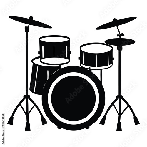 Simple Drum Set Icon, Silhouette Illustration of a Simple Drum with Drumsticks, drum icon silhouette style vector minimal art illustration on a white background