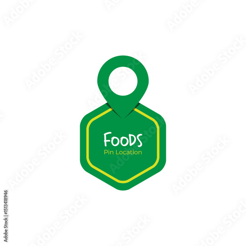 Pin location of healthy food restaurant. Foods pin point label logo design. 