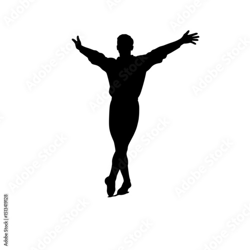 Male dancer silhouette with arms open without background  