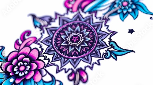Extreme Macro Close-Up of Symbolic Traditional Tattoo Art Print Futuristic Gradient Illustration