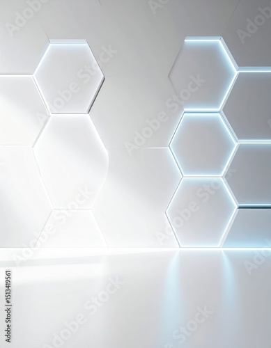 Glowing White Hexagons Abstract Digital Background