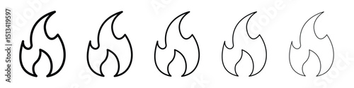 Flame icon Outline and flat style designs