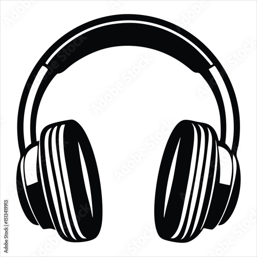 Headphones logo silhouette bold and minimal icon vector illustration, Print Headphones black silhouette vector, isolated on white background, Vector illustration