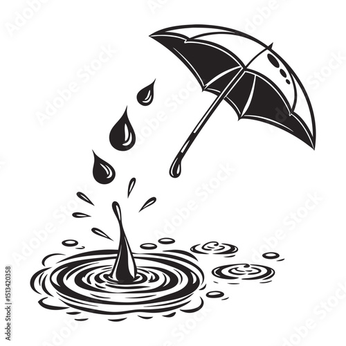 Puddles drops splashing water. Dripping liquid elements, isolated black ink flow. Vector silhouettes, oil or rain drips
