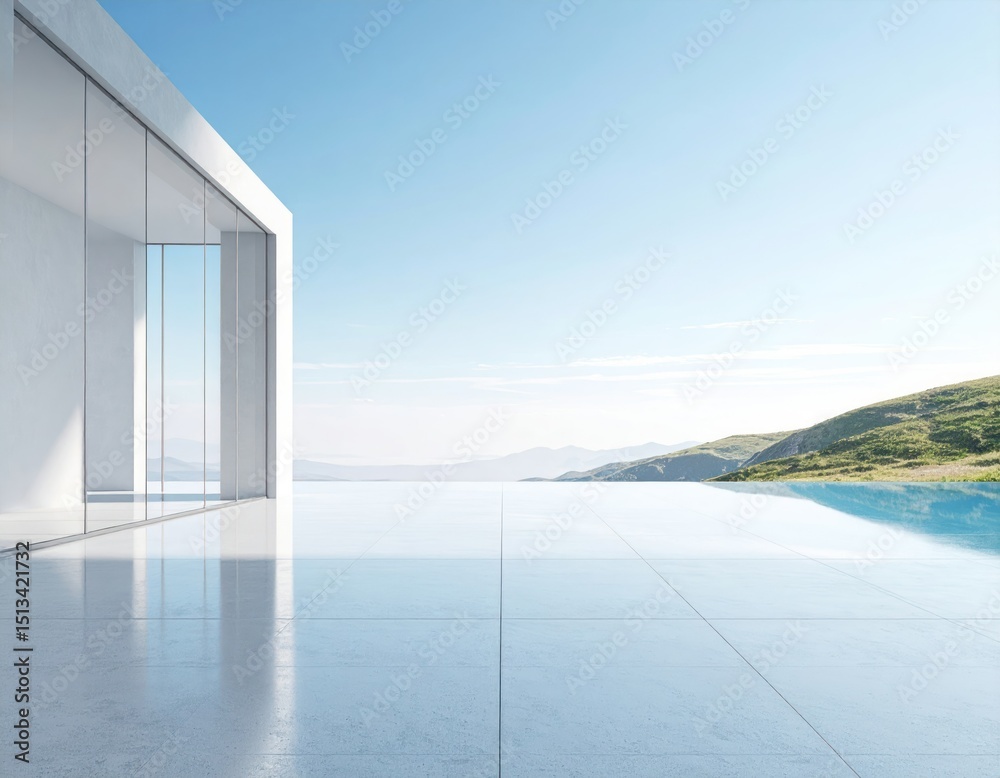 Obraz premium Modern Minimalist House with Infinity Pool and Stunning Ocean View