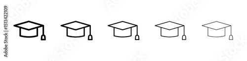 Graduation cap icon Outline and flat style designs