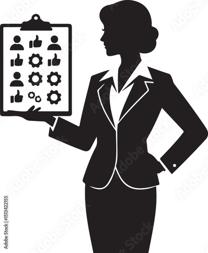HR Manager Silhouette with Communication Icons Leadership and Teamwork 