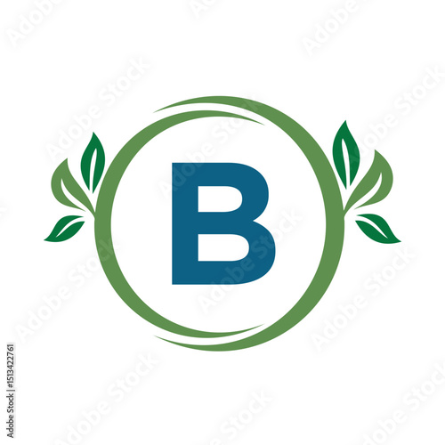 Green Leaf Logo Combine With Letter B Vector Template