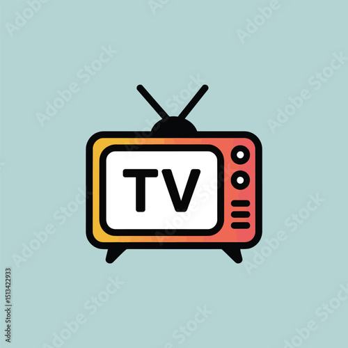 Modern Retro TV Icon with Gradient Orange and Yellow Frame and Antenna, Displaying TV Letters on Screen, Vintage Television Symbol for Media