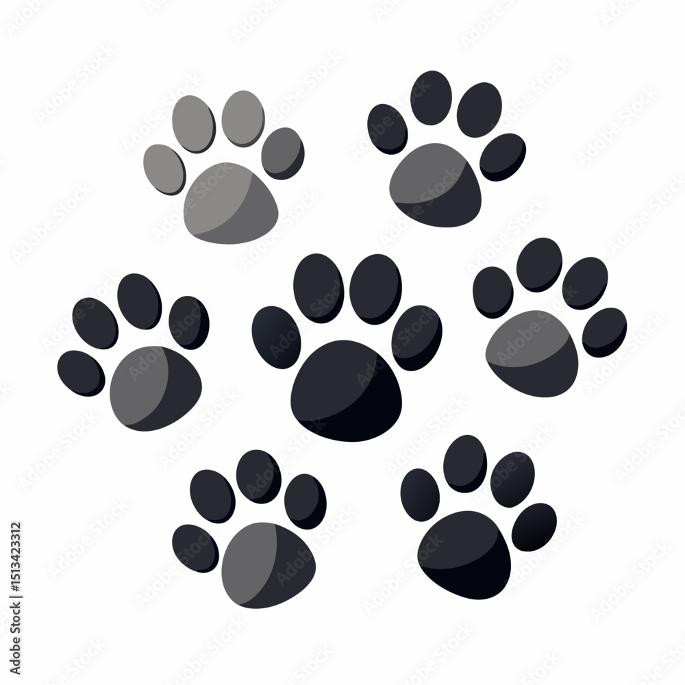 Fototapeta premium International Cat Day Vector - Cute Cat Illustrations and Paw Prints on White Background