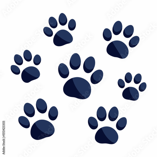 
International Cat Day Vector - Cute Cat Illustrations and Paw Prints on White Background