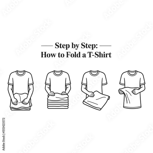 Folding a t shirt step by step guide with simple line art