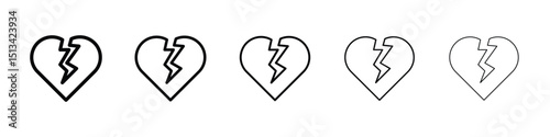 Heart Crack icon Outline and flat style designs
