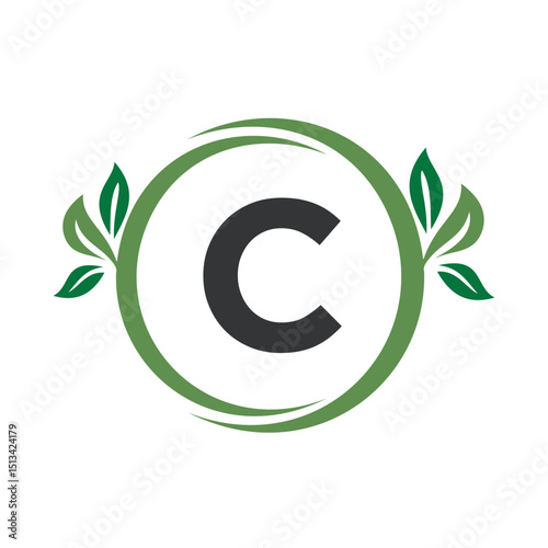 Green Leaf Logo Combine With Letter C Vector Template