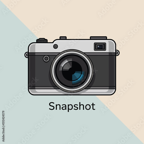 Flat Design Retro Camera with Clean Dual-Tone Background and 'Snapshot' Label, Ideal for Visual Storytelling, Memories, and Creative Photography Projects.