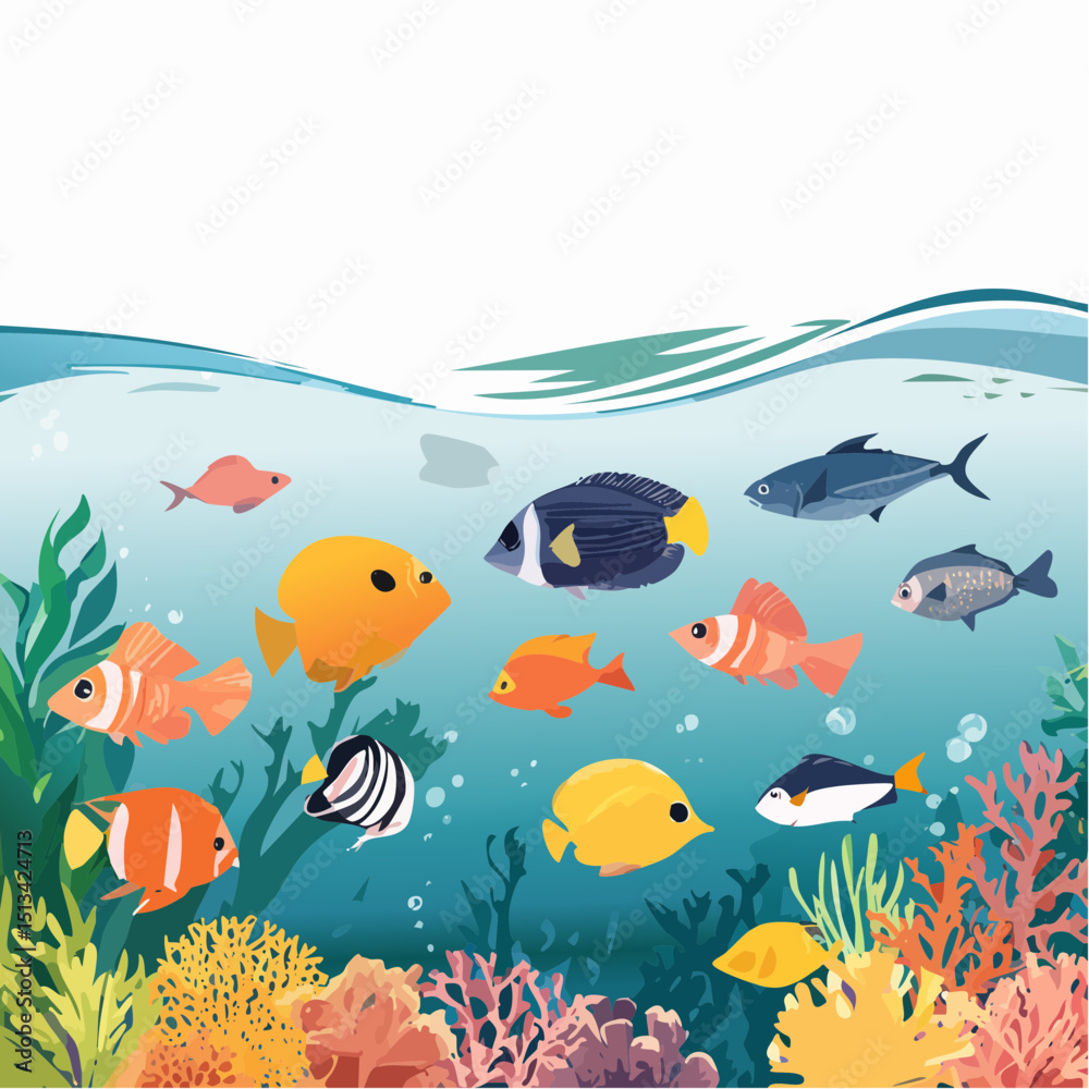 Naklejka premium illustration of tropical fish in the sea