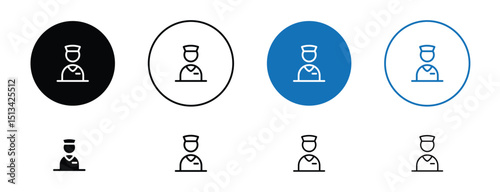 Set of colored pixel perfect Hospital receptionist icon with 1 unexpanded, 1 silhouette,  A figure at a front desk representing a hospital or medical receptionist. 