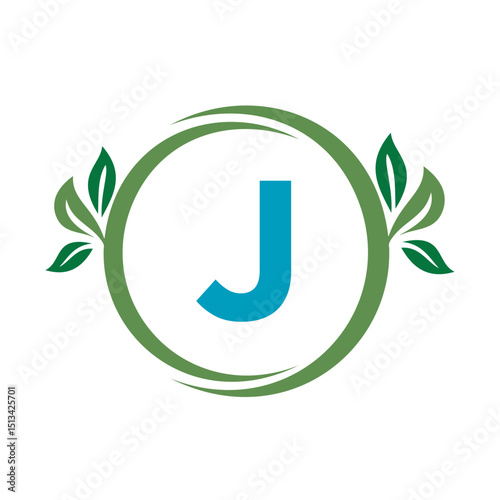 Green Leaf Logo Combine With Letter J Vector Template