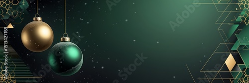 Christmas themed background and template with modern and premium design, decoration in the form of Christmas balls hanging on the background with geometric effects