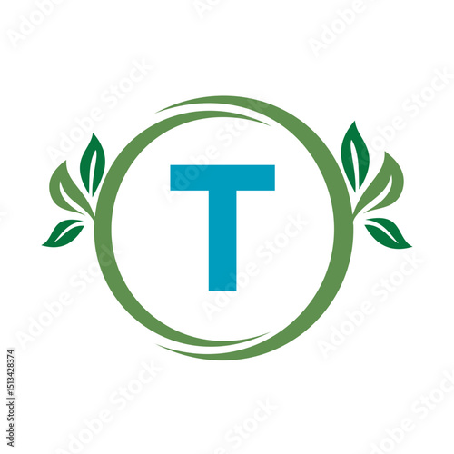Green Leaf Logo Combine With Letter T Vector Template