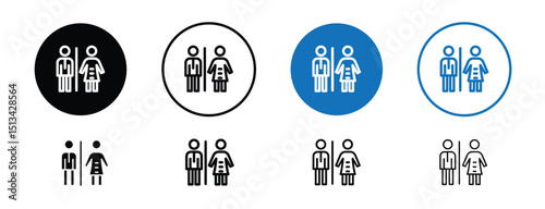Set of colored pixel perfect wc toilet door plate icon with 1 unexpanded, 1 silhouette,  A toilet or WC door sign icon for restrooms. 