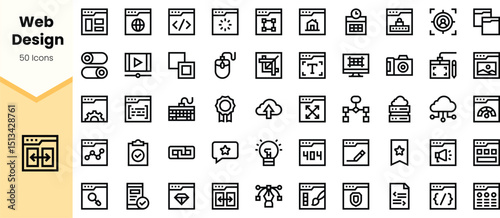 A collection of minimalist web design icons, featuring various tools and symbols commonly used in digital design and development.
