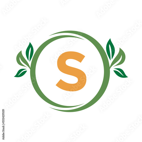 Green Leaf Logo Combine With Letter S Vector Template
