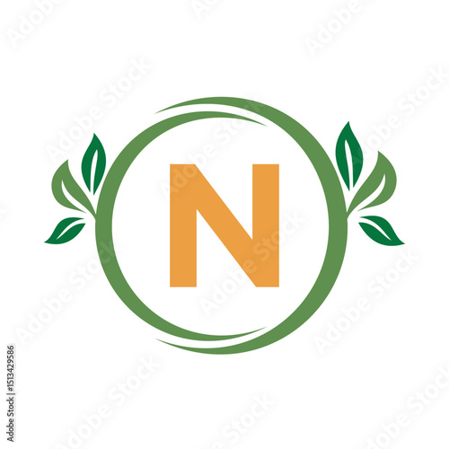 Green Leaf Logo Combine With Letter N Vector Template