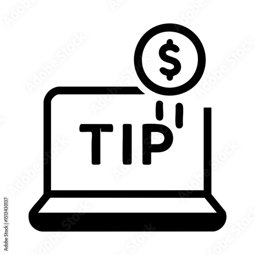Online tipping icon with laptop and coin